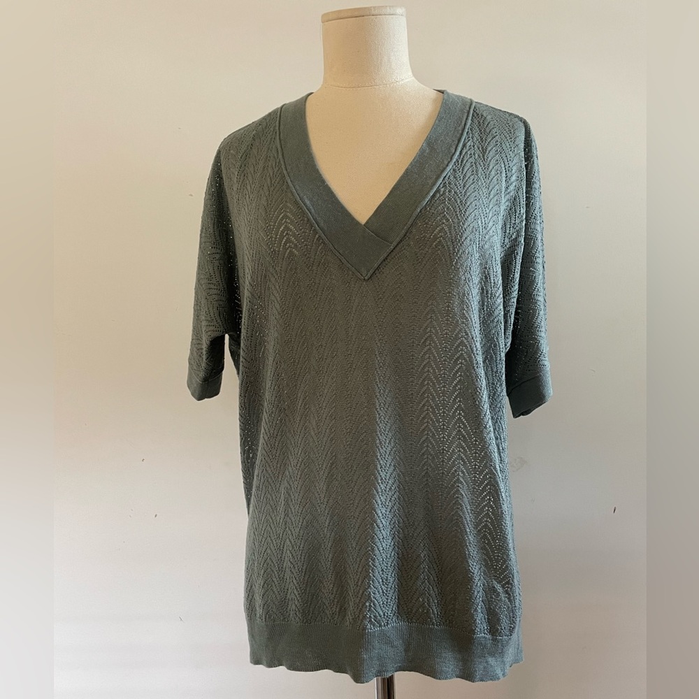 NWOT A PEA IN THE POD KNITTED MATERNITY BLOUSE DUSTY TEAL /MOSS SZ M